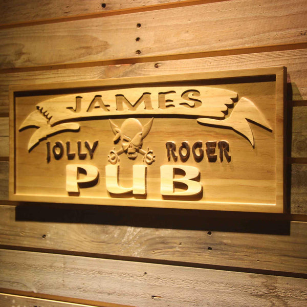 ADVPRO Name Personalized Jolly Roger Pub Bar Game Room Wood Engraved Wooden Sign wpa0266-tm - 26.75