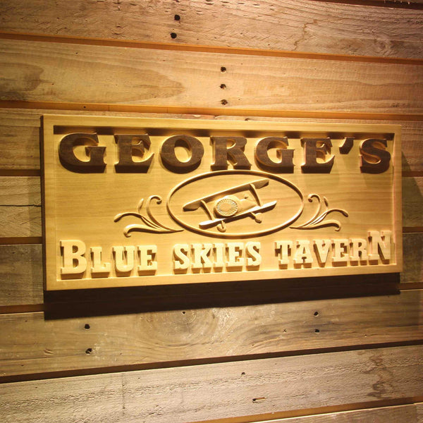 ADVPRO Name Personalized Blue Skies Tavern Vintage Airplane Man Cave Gifts Wood Engraved Wooden Sign wpa0271-tm - 23