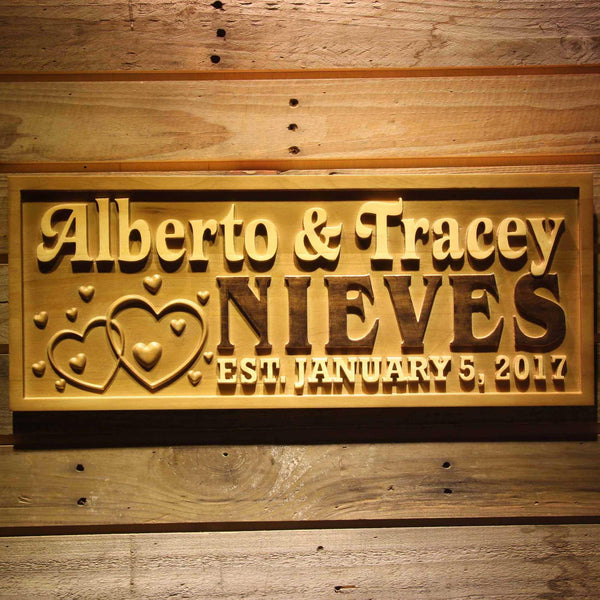 ADVPRO Personalized Double Heart Mr & Mrs Wedding Gift Custom Home D‚cor First Name Established Gift Family Sign Bar Beer Wooden Signs wpa0298-tm - 18.25