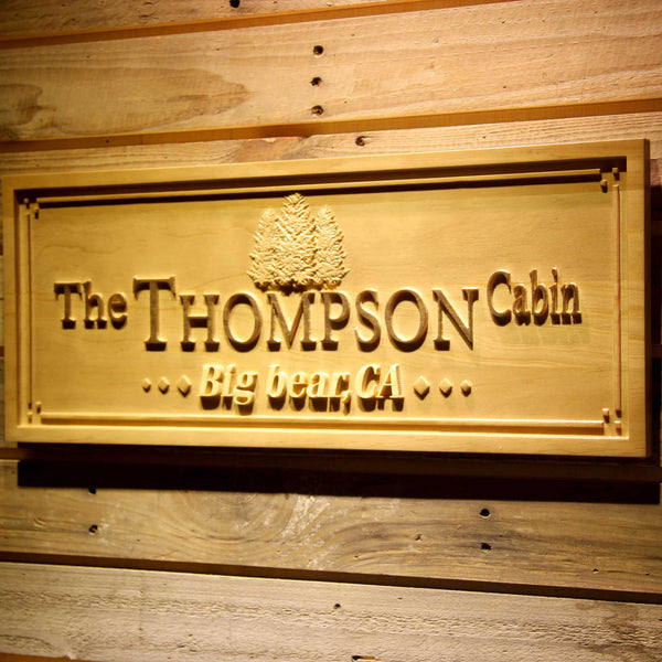 ADVPRO Name Personalized Cabin with Big Tree and Location Forest House Wood Engraved Wooden Sign wpa0309-tm - 26.75