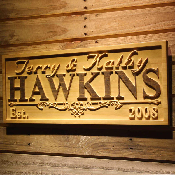 ADVPRO Personalized Wedding Gift Last Name Established Sign Family Name Signs Custom Wood Sign Carved Wooden Sign 3D 5 Year Couple Last Name Sign wpa0324-tm - 26.75