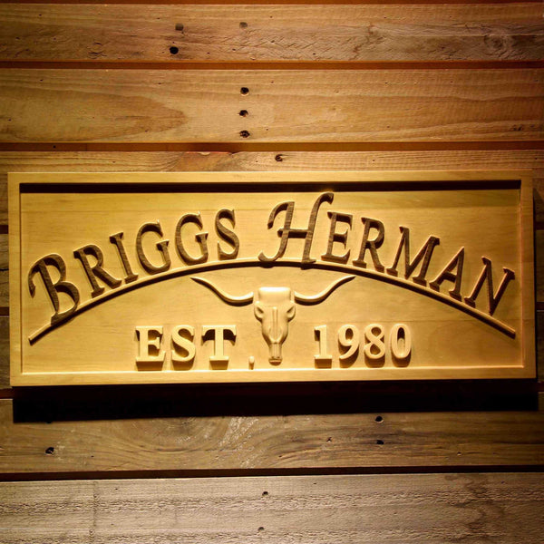 ADVPRO Bull Cow Head Your Full Name Personalized Established Year 3D Wood Engraved Wooden Sign wpa0337-tm - 18.25