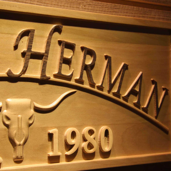 ADVPRO Bull Cow Head Your Full Name Personalized Established Year 3D Wood Engraved Wooden Sign wpa0337-tm - Details 2