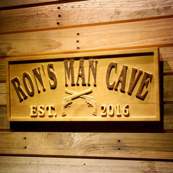 ADVPRO Name Personalized Man CAVE Gun Cowboys Decoration Bar Pub Gifts Wood Engraved Wooden Sign wpa0360-tm - 26.75