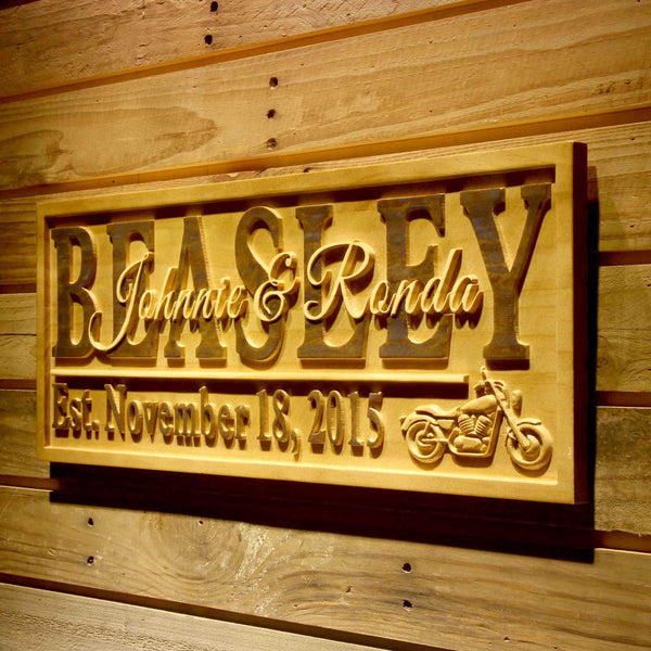 ADVPRO Motorcycle Gifts Family Name First Names Personalized with Established Date Wedding Gift Wood Engraved Wooden Sign wpa0370-tm - 26.75