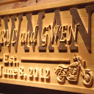ADVPRO Motorcycle Gifts Family Name First Names Personalized with Established Date Wedding Gift Wood Engraved Wooden Sign wpa0374-tm - Details 3