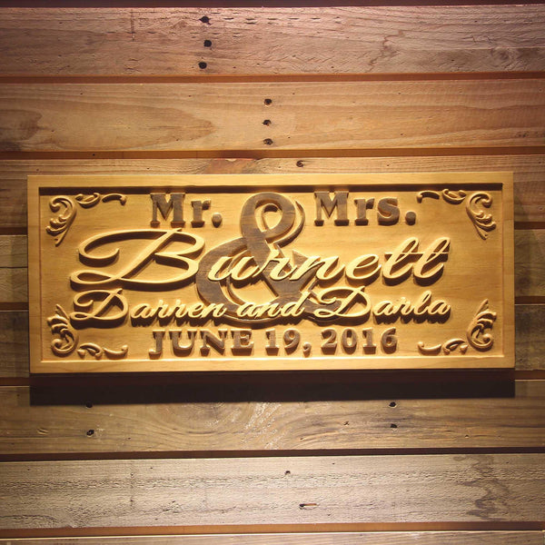 ADVPRO Mr. & Mrs. Personalized Last Name Rustic Home D‚cor Wood Engraving Custom Wedding Gift Couples Established Wooden Signs wpa0376-tm - 18.25