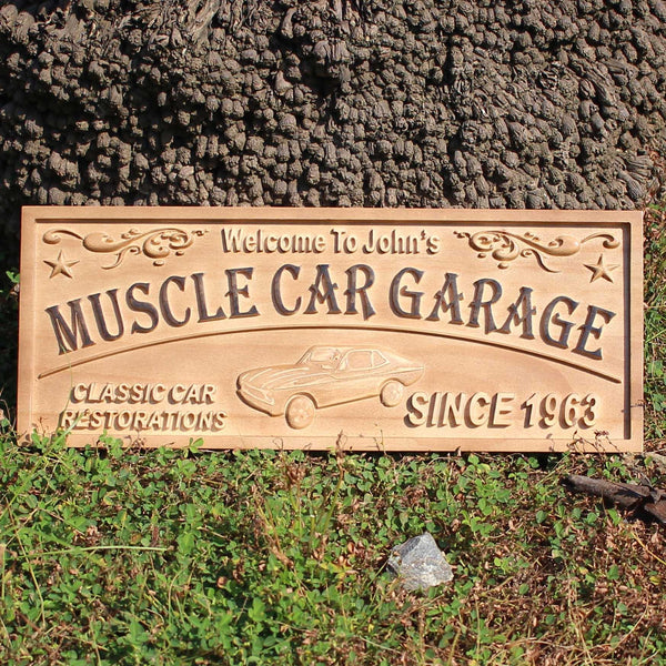 ADVPRO Muscle CAR Garage Name Personalized Established Year Man Cave Gifts Wood Engraved Wooden Sign wpa0378-tm - 18.25