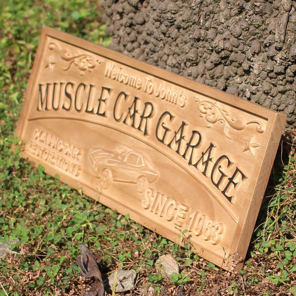 ADVPRO Muscle CAR Garage Name Personalized Established Year Man Cave Gifts Wood Engraved Wooden Sign wpa0378-tm - 26.75