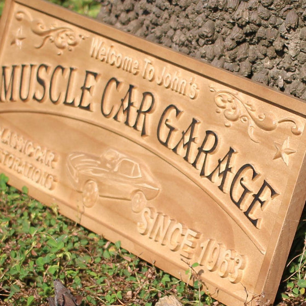 ADVPRO Muscle CAR Garage Name Personalized Established Year Man Cave Gifts Wood Engraved Wooden Sign wpa0378-tm - Details 3