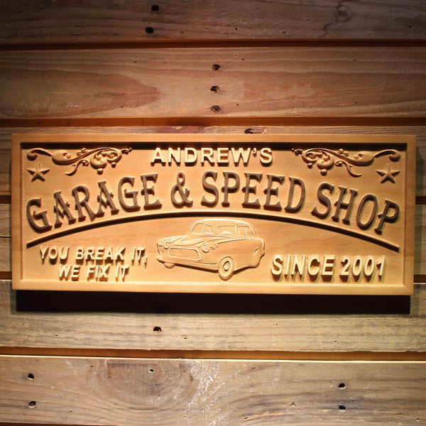ADVPRO Garage & Speed Shop Name Personalized Man Cave Gifts Wood Engraved Wooden Sign wpa0382-tm - 18.25