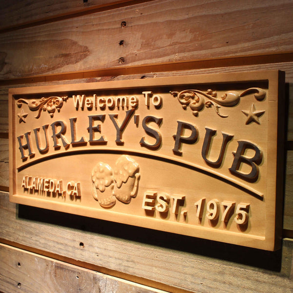 ADVPRO Name Personalized Pub with Location & Est. Year Gift Man Cave Wood Engraved Wooden Sign wpa0383-tm - 26.75