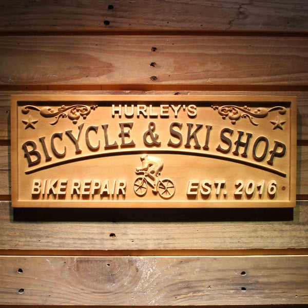 ADVPRO Bicycle & SKI Shop Name Personalized Est. Year Man Cave Gift Wood Engraved Wooden Sign wpa0384-tm - 18.25