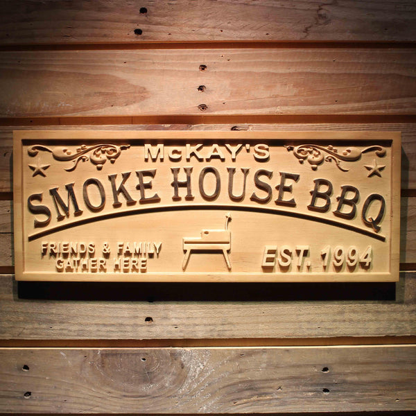 ADVPRO Smoke House BBQ Name Personalized with EST. Year Wood Engraved Wooden Sign wpa0390-tm - 18.25