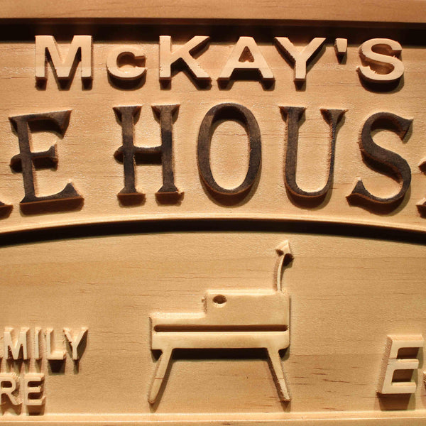 ADVPRO Smoke House BBQ Name Personalized with EST. Year Wood Engraved Wooden Sign wpa0390-tm - Details 1