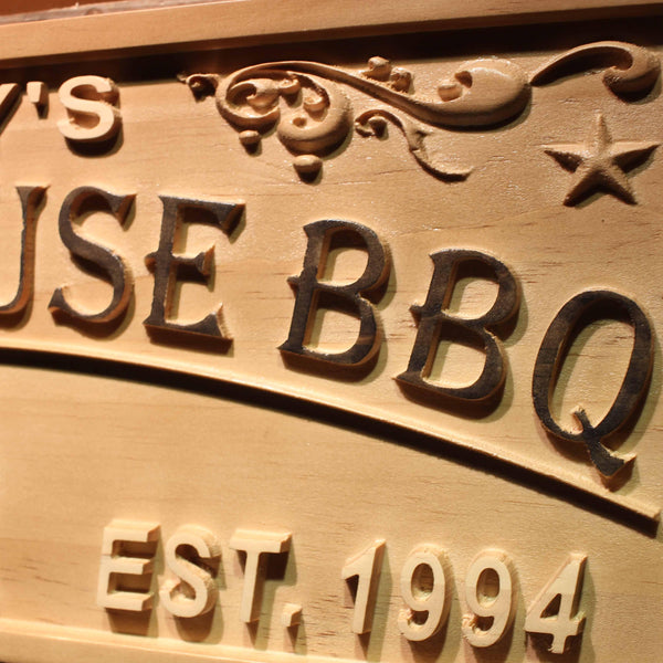 ADVPRO Smoke House BBQ Name Personalized with EST. Year Wood Engraved Wooden Sign wpa0390-tm - Details 3