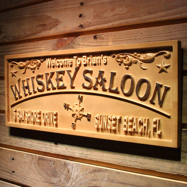 ADVPRO Whiskey Saloon Location Address Personalized Home Bar Wood Engraved Wooden Sign wpa0402-tm - 26.75