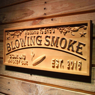 ADVPRO Blowing Smoke Name Personalized Cigar & Whiskey Bar Wood Engraved Wooden Sign wpa0407-tm - 26.75