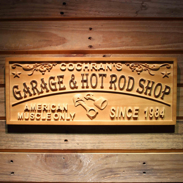 ADVPRO Garage & HOT Rod Shop Name Personalized with Est. Year Wood Engraved Wooden Sign wpa0408-tm - 18.25