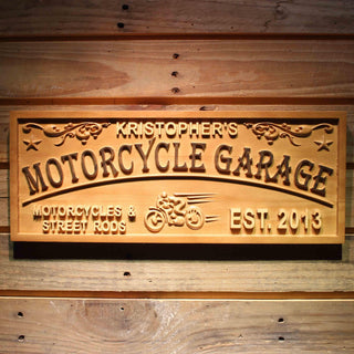 ADVPRO Motorcycle Garage Name Personalized First Name Wood Engraved Wooden Sign wpa0409-tm - 18.25