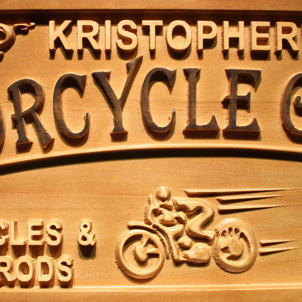 ADVPRO Motorcycle Garage Name Personalized First Name Wood Engraved Wooden Sign wpa0409-tm - Details 1