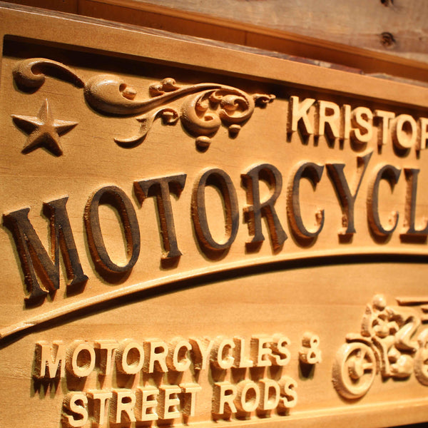 ADVPRO Motorcycle Garage Name Personalized First Name Wood Engraved Wooden Sign wpa0409-tm - Details 2