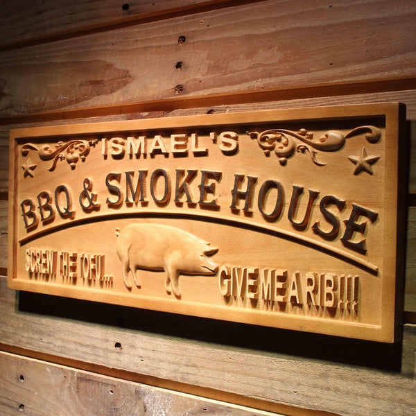 ADVPRO BBQ & Smoke House Name Personalized Pig Decor Wood Engraved Wooden Sign wpa0419-tm - 26.75