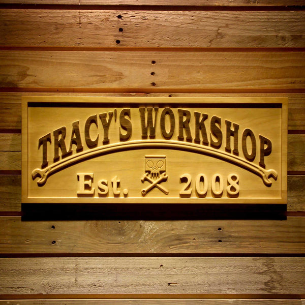 ADVPRO Workshop Name Personalized with Est. Year Wood Engraved Wooden Sign wpa0427-tm - 18.25