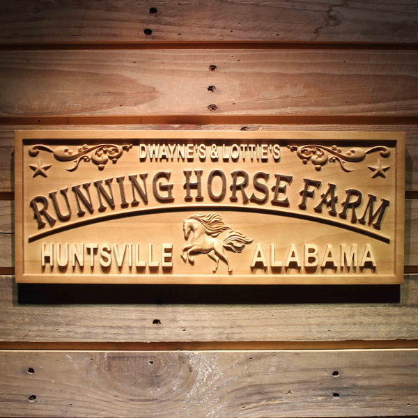 ADVPRO Running Horse Farm Name Personalized Location Wood Engraved Wooden Sign wpa0435-tm - 18.25