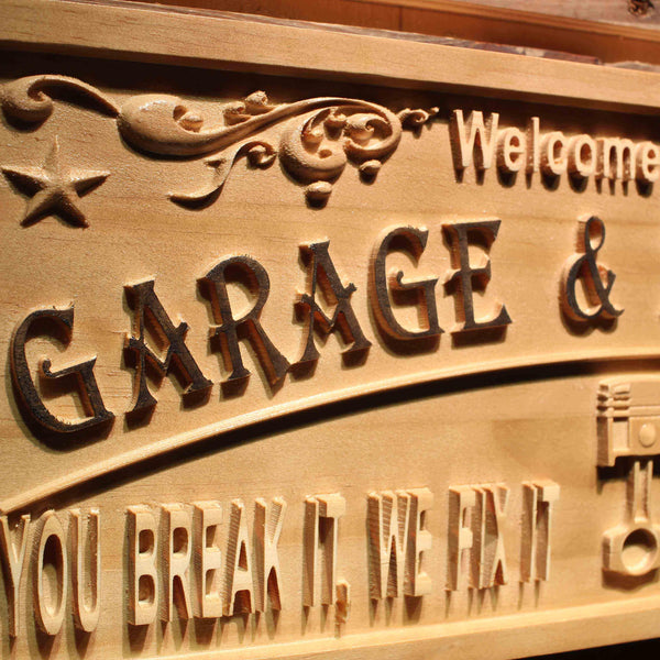 ADVPRO Name Personalized Garage & Speed Shop Break It Fix It Est. Year Man Cave Wood Engraved Wooden Sign wpa0468-tm - Details 2
