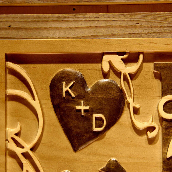 ADVPRO Name Personalized Initials Monogram Heart Birds Family Name Est. Date Wood Engraved Wooden Sign wpa0503-tm - Details 1