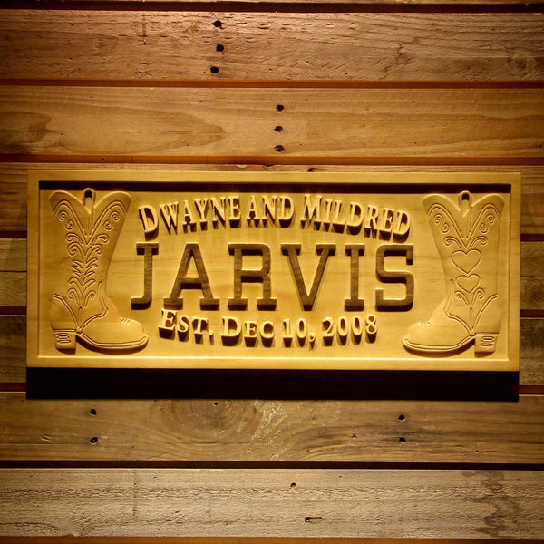 ADVPRO Name Personalized Cowboy Cowgirl Family Last First Names Est. Date Wood Engraved Wooden Sign wpa0507-tm - 18.25