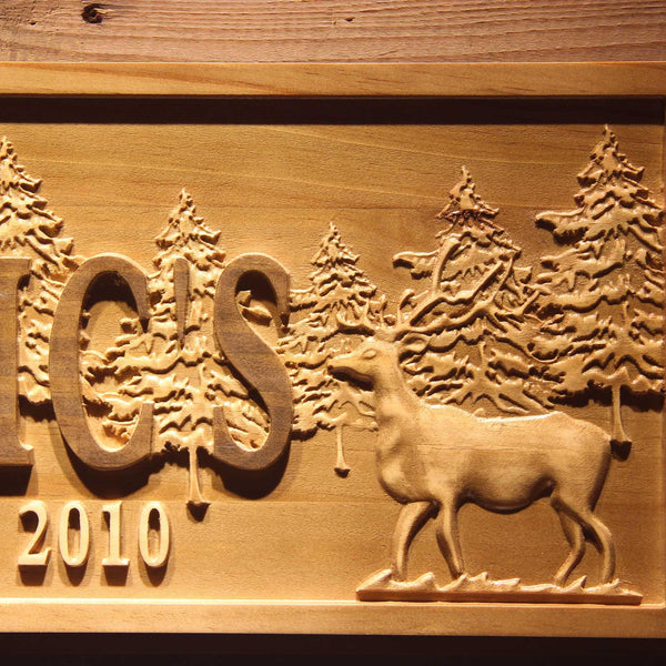 ADVPRO Name Personalized Reindeer Deer Forest Last Name Family Est. Date Wedding Gifts Wood Engraved Wooden Sign wpa0540-tm - Details 1