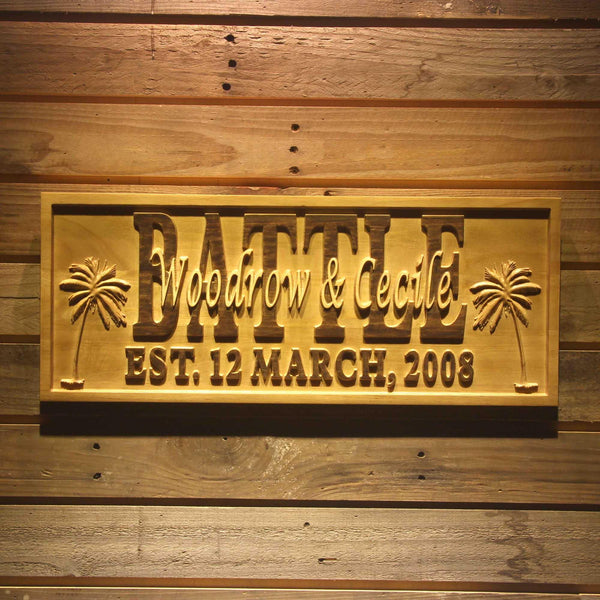 ADVPRO Name Personalized Palm Tree Island Family Name First Names Est. Date Wood Engraved Wooden Sign wpa0542-tm - 18.25