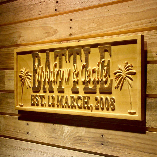 ADVPRO Name Personalized Palm Tree Island Family Name First Names Est. Date Wood Engraved Wooden Sign wpa0542-tm - 26.75
