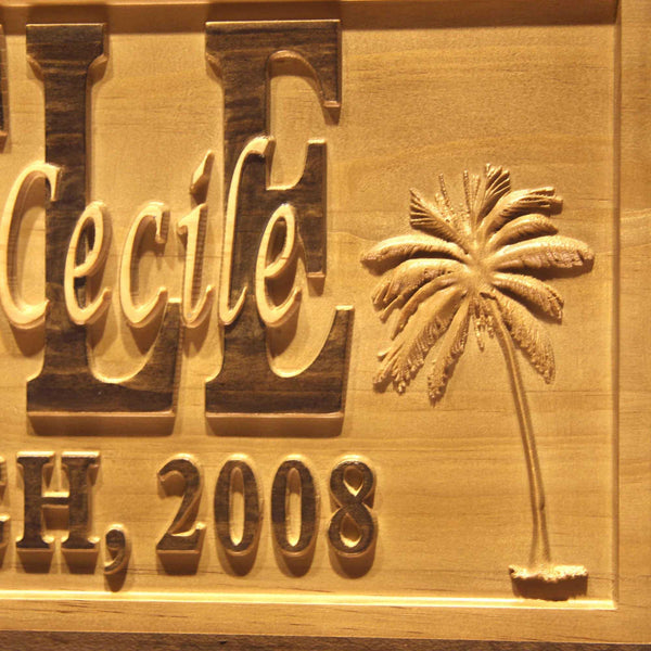 ADVPRO Name Personalized Palm Tree Island Family Name First Names Est. Date Wood Engraved Wooden Sign wpa0542-tm - Details 1