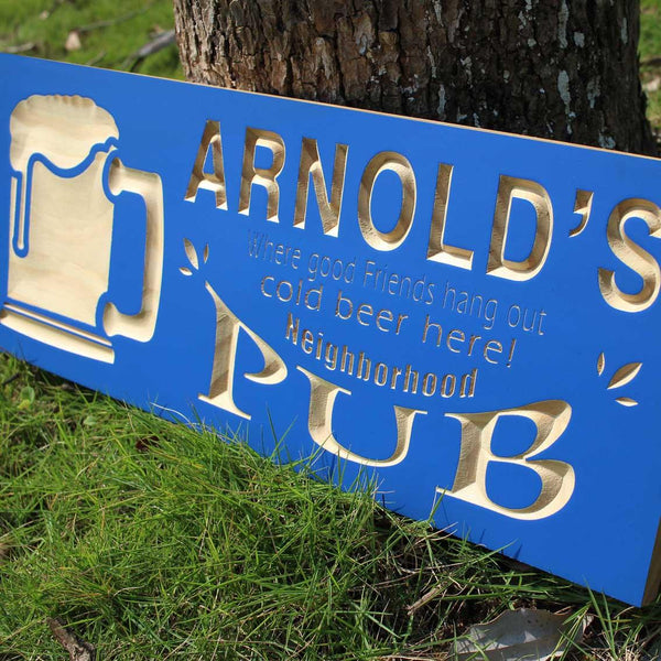 ADVPRO Name Personalized Neighborhood Pub Beer Mug Wood Engraved Wooden Sign wpc0055-tm - Blue