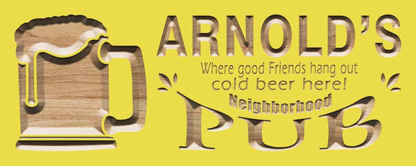 ADVPRO Name Personalized Neighborhood Pub Beer Mug Wood Engraved Wooden Sign wpc0055-tm - Yellow