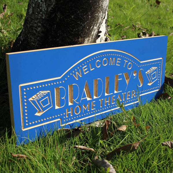 ADVPRO Name Personalized Home Theater Cinema Ticket Home Decoration Beer Bar Decor 3D Engraved Wooden Sign wpc0058-tm - Blue