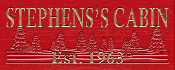 ADVPRO Name Personalized Cabin Tree Established Year Wood Engraved Wooden Sign wpc0099-tm - Red