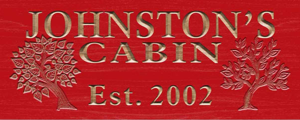 ADVPRO Name Personalized Cabin Big Tree Established Date Wood Engraved Wooden Sign wpc0101-tm - Red