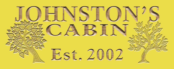 ADVPRO Name Personalized Cabin Big Tree Established Date Wood Engraved Wooden Sign wpc0101-tm - Yellow