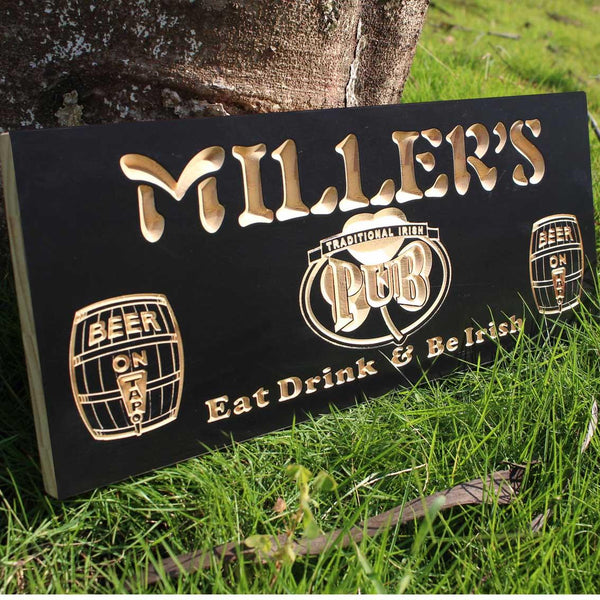 ADVPRO Name Personalized Traidional Irish Pub Wood Engraved Wooden Sign wpc0103-tm - Black