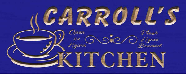 ADVPRO Name Personalized Kitchen Open 24 hrs Decor Wood Engraved Wooden Sign wpc0106-tm - Blue
