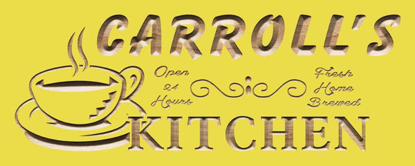 ADVPRO Name Personalized Kitchen Open 24 hrs Decor Wood Engraved Wooden Sign wpc0106-tm - Yellow