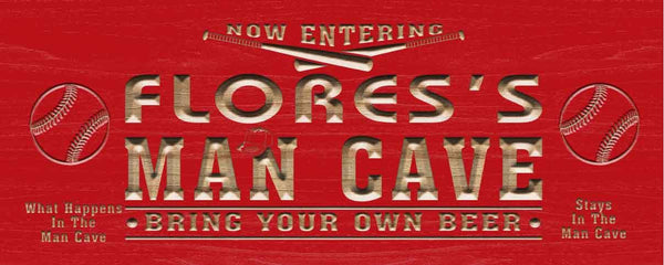 ADVPRO Name Personalized Baseball Man Cave Den Room Wood Engraved Wooden Sign wpc0108-tm - Red