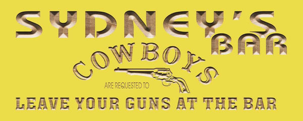 ADVPRO Name Personalized Cowboys Bar Leave Gun Beer Wood Engraved Wooden Sign wpc0113-tm - Yellow