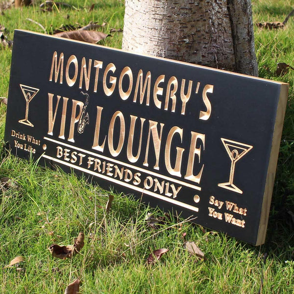 ADVPRO Name Personalized VIP Lounge Best Friends Only Wood Engraved Wooden Sign wpc0115-tm - Black