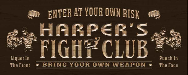 ADVPRO Name Personalized Fight Club Game Room Man Cave Wood Engraved Wooden Sign wpc0116-tm - Brown