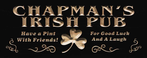 ADVPRO Name Personalized Irish Pub Shamrock Wood Engraved Wooden Sign wpc0125-tm - Black